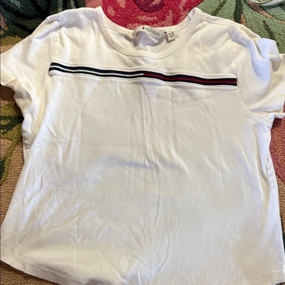 Tommy Hilfiger White Tee with Navy and Red Stripe